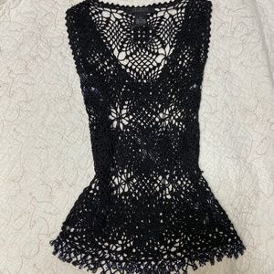 Vintage The Limited Hand Knit Crochet Beaded Crop Top